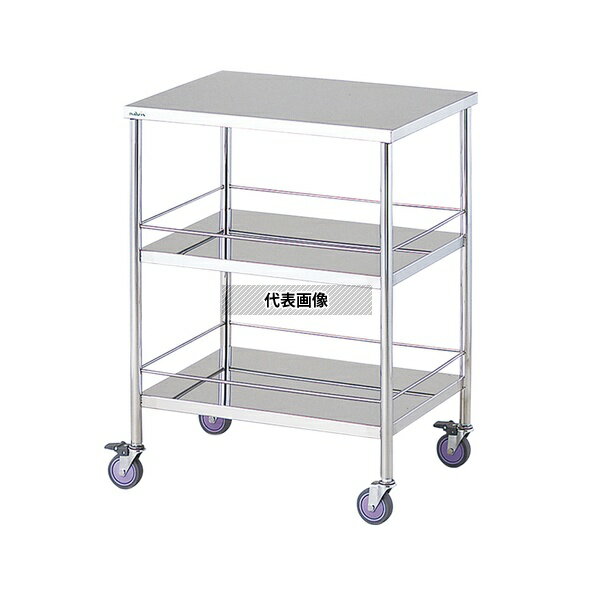 【アズワン AS ONE】看護、介護用品 運搬 院内運搬機器 商品の仕様 ●材質:ステンレス(※SUS304と同等の特性を持ち磁性を有するステンレス鋼材です。) ●キャスター:φ75mm(対角ストッパー付き) ●棚間隔:270mm ●棚板耐荷重:7.5kg ●重量:12kg ●足パイプ径:φ25mm ●棚段数:3段 ●幅×奥行×高さ(mm):600×450×800 ●型番:KWC3 ●JANコード：4562108476003 【※ご注意ください】商品は代表の画像を使用しています。 【※ご注意ください】0