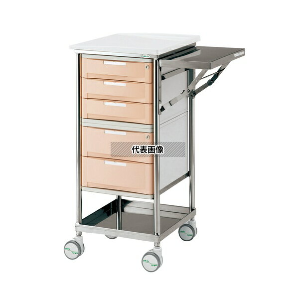 ナビス(アズワン) 5段BOX ピーチ ナビスメイト・トレイワゴン 補助天板付き