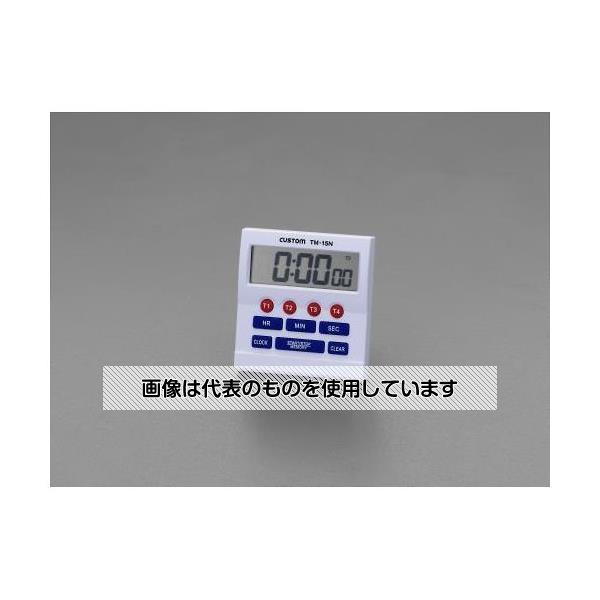 【アズワン AS ONE】実験室設備 工具類 工具、道具 ●見やすい大型表示。 ●設定値を記憶し、繰り返し使えます。 ●付属電池はテスト電池ですので新しい電池をご購入下さい。 商品の仕様 ●型番：TM-15N ●最大カウント時間：99時間59分59秒(カウントアップ99分59秒) ●最小カウント時間：1秒 ●電源：単4電池×1本(付属) ●サイズ：80(W)×30(D)×85(H)mm ●重量：約86g ●音圧レベル：約80dB ●材質：樹脂 ●機能：カウントダウン(4ch)/アップ(4ch)機能、メモリー、時計(12/24時間、AM/PM表示) ●付属品：強力マグネット、クリップ、折りたたみ式スタンド ●用途：食品、実験、工場、量販店、飲食店など ●4通りのタイマー設定が可能な、大型液晶のタイマー ●折り畳み式スタンド付 ●強力マグネットクリップ付 ●JANコード：4548745878998 【※ご注意ください】商品は代表の画像を使用しています。