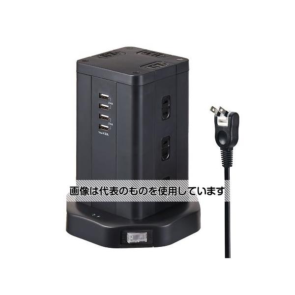 ELPA AC100V/14Ax2m タップ(12口/USBポート/タワー型) EA815GN-61 入数：1個