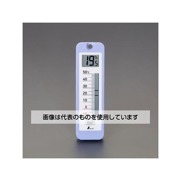 【アズワン AS ONE】実験室設備 工具類 工具、道具 ●デジタル数字と温度バーのダブル液晶表示です。温度バーは現在温度・最低温度を一度に見ることができます。 ●倉庫や温室で、多少の水に濡れても大丈夫な防水仕様です。 ●視野角が広く、明るさ、映り込みにくさにこだわった液晶表示です。 ●感度の良い温度センサーで、10秒毎に更新します。 商品の仕様 ●測定範囲：-10〜50℃ ●精度：0〜40℃ ±1℃ それ以外 ±2℃ ●最小表示：数字／0.1℃ バー1目盛／1℃ ●測定間隔：10秒 ●電源：単4電池×1本(付属) ●材質：本体／ABS樹脂 液晶／ガラス ●サイズ：217×64×19mm ●防水構造：保護等級 IPX4 ●重量：146g 【※ご注意ください】商品は代表の画像を使用しています。