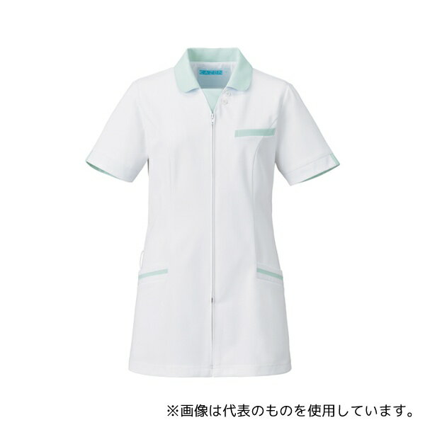 ●KAZEN 779-22L レディスジャケット半袖 ホワイト×ミントグリーン LL