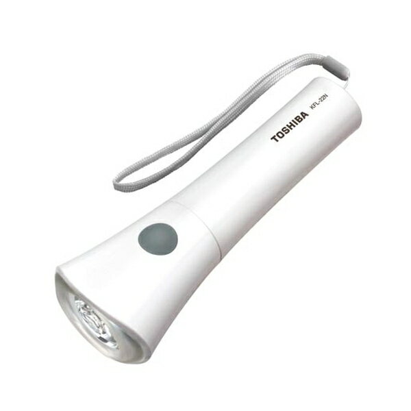 商品の特徴 東芝 KFL-22N(W) LED懐中電灯 乾電池別 単2形2本用 ホワイト 雨の中でも使えて長寿命のLED光源。 製品仕様 ●外寸：幅60×奥48×長175mm ●重量（電池除く）：約92g ●使用電池：単2形乾電池2本（別売） ●明るさ（点灯初期値）：約20ルーメン／約350ルクス ●ストラップ付 ●JIS：IPX2 JANコード：4904530630750