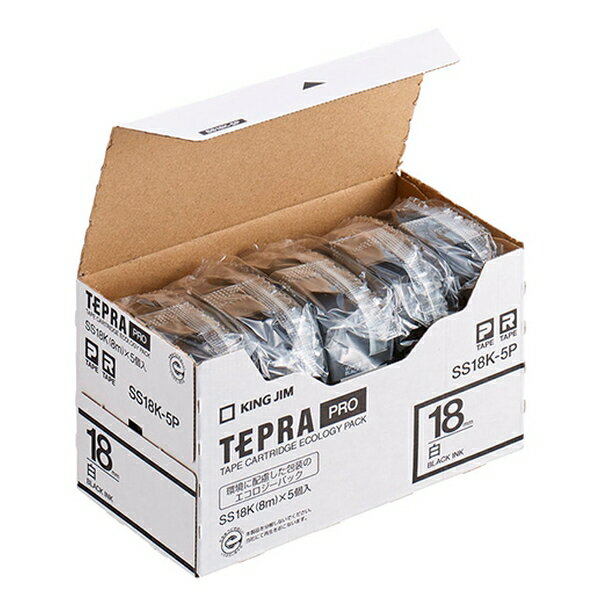 キングジム テプラPROテープエコパック 白ラベル 5個入 SS18K-5P