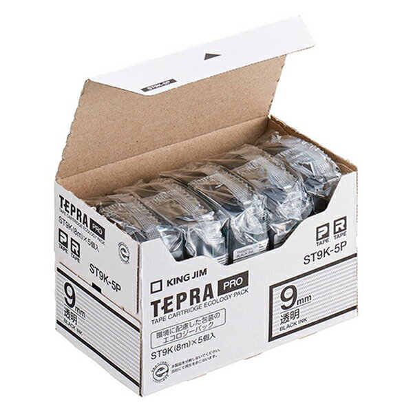 キングジム テプラPROテープエコパック 透明ラベル5個入 ST9K-5P