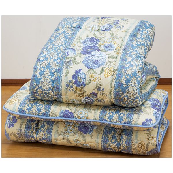 ファミリー・ライフ フランス産 羊毛混掛敷布団セット ダブル ブルー[a3379220] 掛布団 天然ウール 敷..