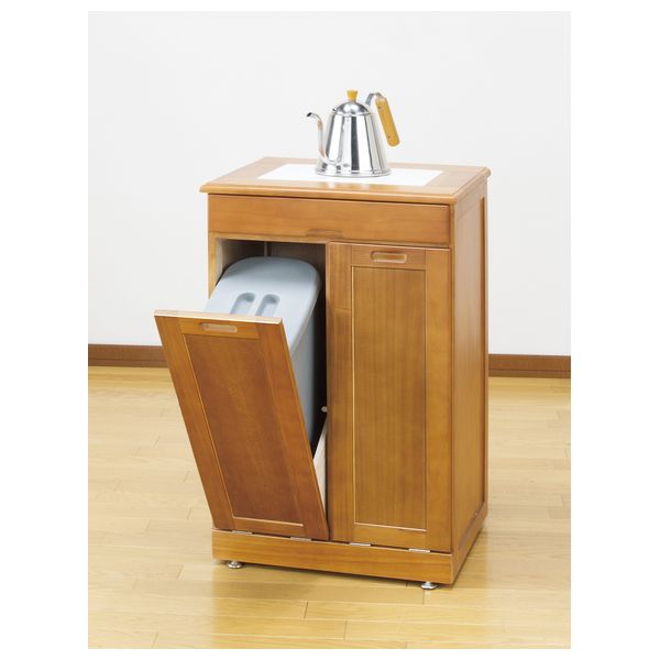 ファミリー・ライフ 天然木分別ダストボックス タイル付き 2分別 ブラウン[0297410] ファミラ