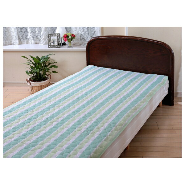 吸湿速乾しじら織敷パッド ダブル グリーン [a3452910] | 敷きパッド 綿混 四隅ゴムバンド 春夏 インテ..