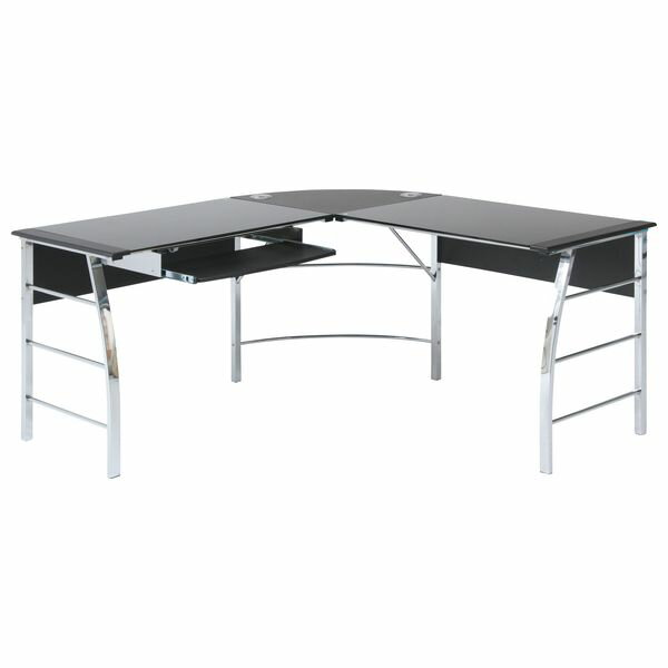 不二貿易 70390 ガラスPCデスク L型 CT-1040BK パソコンデスク L字型 机 ブラック 黒