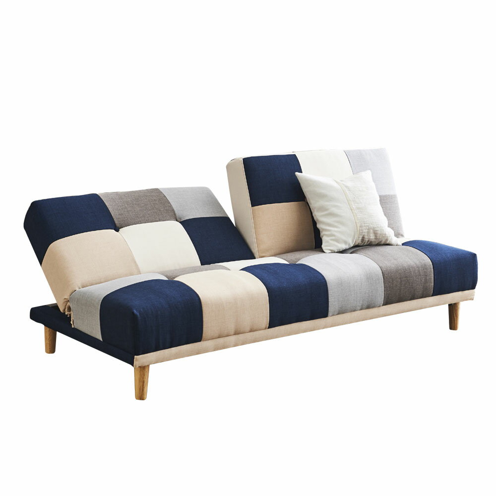 後藤家具物産 2WAYソファーベッド SO-32-BL パッチワーク 背もたれ2WAY リクライニング ロータイプ可能 ブルー | 幅180cm ブルー