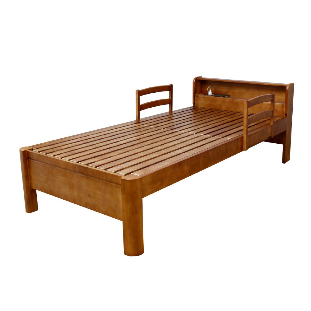 後藤家具物産 シングルベッド BF-20 ラバーウッド 頑丈 丈夫 耐荷重700kg 宮付き 棚付き 手摺付き スノ..