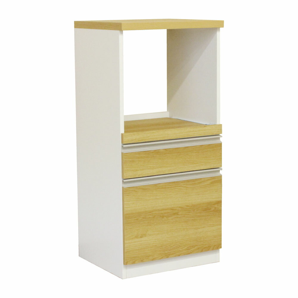 商品の特徴 後藤家具物産 レンジ台 RB-02-H-NA 引出しタイプ 国産 完成品 幅48cm コンパクト コンセント付き ナチュラル | キッチン収納 コンパクト レンジ台 国産 すぐに使える完成品!コンパクト国産レンジ台!扉タイプ!ナチュラル色! ●すぐに使える完成品で組立不要 ●家具の産地【大川市】にて生産した国産コンパクトレンジ台 ●スライドカウンター(大)(小)は、レール付きで出し入れ楽々 ●スライドカウンター(大)部分は、1口コンセント付き ●スライドカウンター(大)内寸:幅43.5×奥38.5×高41cm ●スライドカウンター(小)内寸:幅18×奥38.5×高31.5cm ●引出し(小)内寸:幅18×奥33×高9cm ●扉部分内寸:幅20.5×奥39×高48cm ●カラー:ナチュラル ●生産国:日本 【ご注意】 ●沖縄・離島のお客様には商品の発送ができません。 ●こちらの商品は室内家具となります。 ●商品は軒先渡しとなります。 製品仕様 ●商品サイズ:幅48×奥43×高104cm ●材質:プリント化粧繊維板 ●生産国:日本 JANコード：4571501398652