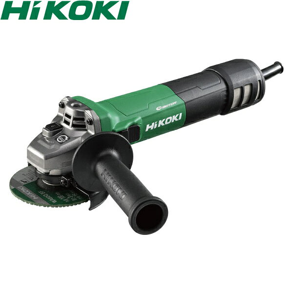 商品の特徴 HiKOKI(日立工機) 電子ディスクグラインダ G10BYE2 100V サイドハンドル付 ●新設計により耐久性大幅UP過酷な現場でもタフに使える 新設計モーターを採用 構成部品・構造を見直し、耐久性を大幅に向上させました。 コントローラの耐久性向上（防じん耐久性4倍以上）※ 内部部品の絶縁を強化し、金属粉じんに対する耐久性を大幅に向上させました。 フィルタを採用で防じん性向上 微細メッシュフィルタの採用により、防じん性が大幅に向上しました。 ※メーカー従来製品G10VEとの比較。数値は参考値です。 ●ACブラシレスモーター搭載でメンテナンスフリー&高効率※1 1.製品寿命の大幅向上 過酷な環境によるアマチュアの断線・レアショート・コンミ摩耗等のトラブルを一掃 2.カーボンブラシ交換不要 交換の手間がなく、コストも削減できる 3.電圧降下時も安定した作業を実現 延長コード使用時でも効率の良い作業ができる 4.回転数の低下が少なく研削量アップ ACブラシレスモーター＋電子制御により負荷をかけても回転数の低下が少なく研削効率が向上 モーターが暑くなりにくく、延長コード使用時でも性能が低下しにくい ※1：メーカーブラシ付電気ディスクグラインダとの比較。 ※2：延長コードをご使用の際は、取扱説明書記載の仕様（コード太さ・長さ）を守ってください。 ●回転復帰制御※ 回転復帰制御は、高負荷作業で回転が停止した後、1.5秒以内に負荷状態を改善すると自動で回転が復帰します。 従来製品は、重作業時や押付が強すぎた場合に、過負荷防止機能が働き、本体が停止した後、再起動させるためにはスイッチを入れ直す必要がありました。 ※キックバック軽減システムが働いた場合や負荷条件によって、電源を入れ直す必要があります。 ●サイドハンドル 上部に取付けることで、狭所作業や切断作業がしやすくなりました。 ●スイッチノブ スイッチが入れやすい形状 ●細径ボディ 握りやすく、力を入れやすい ●キックバック軽減システム モーターの急激な回転低下を監視することで、瞬時にモーターを停止し反動（キックバック）を軽減します ※キックバックについてのご注意※ 作業時の状況・条件により作動しない、あるいは性能を十分に発揮できない場合があります。 作業時は、確実な材料の設置・固定および本体の保持を行ってください。また、取扱説明書の「キックバックについて」をよくご覧いただき、キックバックを避けるようにしてください。 ●再起動防止機能 スイッチがON の状態で電源プラグをコンセントに差し込んでも動作しないため、不意の事故防止に役立ちます。 ●ソフトスタート 起動時の反動を抑えて、快適に作業が行えます。 ●ブレーキ付 スイッチを切るとブレーキがかかり回転が停止するため、次の作業にすぐ取り掛かれ作業効率が格段に向上します。 また、不意にコンセントが抜けた場合にもブレーキがかかります。 ホイルワッシャは付属品をご使用ください。 ●2アクションスライドスイッチ 不意なスイッチONを防ぎ、万一の場合にもOFFしやすくなっています。 ●防じんフィルタ 標準付属品 別売部品名：フィルタセット　コードNo.379204 製品仕様 ●形名：G10BYE2 ●トイシ（外径×最大厚さ×穴径）：100×6×15mm ●モーター：ACブラシレスモーター ●スイッチ形式：スライド式 ●電源：単相交流 50/60Hz ●電圧：100V ●電流：12.0A ●消費電力：1,050W ●無負荷回転数：10,000min-1（回/分） ●機体寸法（全長（トイシ含まず）×ギヤカバー高さ）：309×60mm ●質量（コード・トイシ含まず）：1.8kg ●コード：2心・2.5m ●トイシ取付けシャフト寸法（径（ねじピッチ）×長さ）：10（1.5）×11mm ●標準付属品：レジノイドフレキシブルトイシ・ホイルガード・スパナ・サイドハンドル・フィルタ・ホイルワッシャB3【ダイヤ用】 JANコード：4966376404100