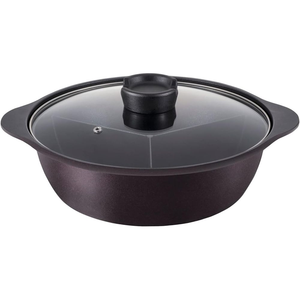 【お得な2個セット】ND-8400 IH 三食鍋 ガラス蓋付 26cm ダイヤモンドコート ND-8400 ビストロ・トレシェルタ | 三食鍋 仕切り 仕切り付き 仕切り鍋 IH ガラス蓋 ガラス ふた付き オール熱源 ガス 鍋 黒 ブラック おしゃれ 26cm 大きい 大 卓上 二人用 4L こげつかない