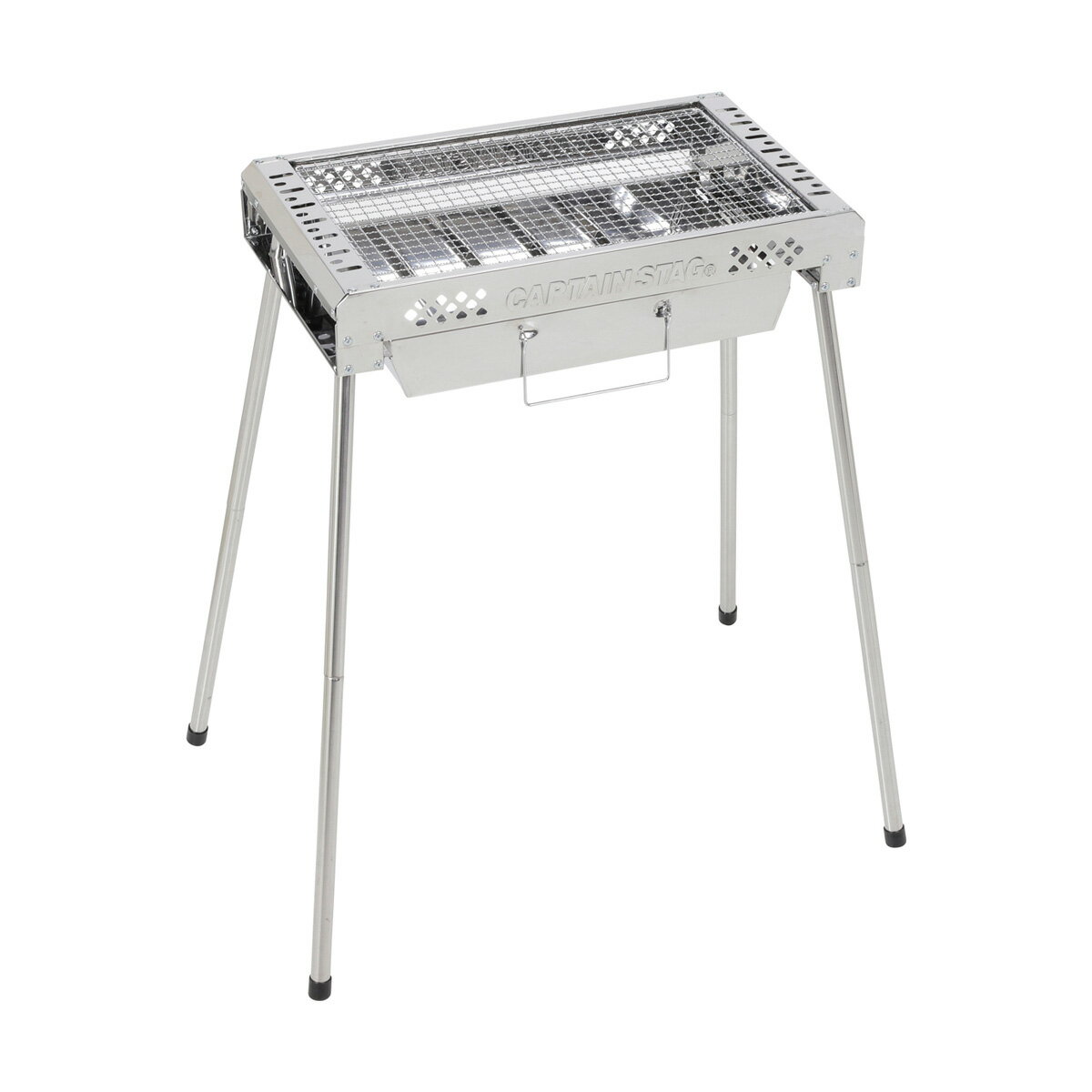 \レビュー特典有/キャプテンスタッグ(CAPTAIN STAG) スリム スライドグリル 500 【在庫有り】 | グリル アウトドア 4人用 ステンレス製 キャンプ ハイ ロー高さ2段階 組立簡単 レジャー バーベキュー シルバー 幅500 奥行290 コンロ 焚火台 高