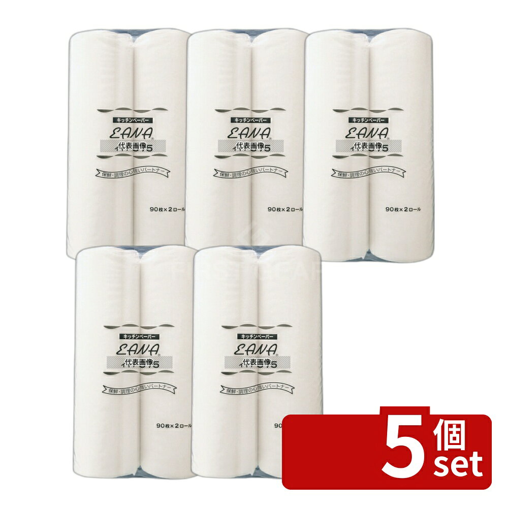 Kitchen Paper - 【5個セット】東京クイン キッチンペーパー イイナ 大 (90枚×2ロール) 375×240 キッチンペーパー No.6571510