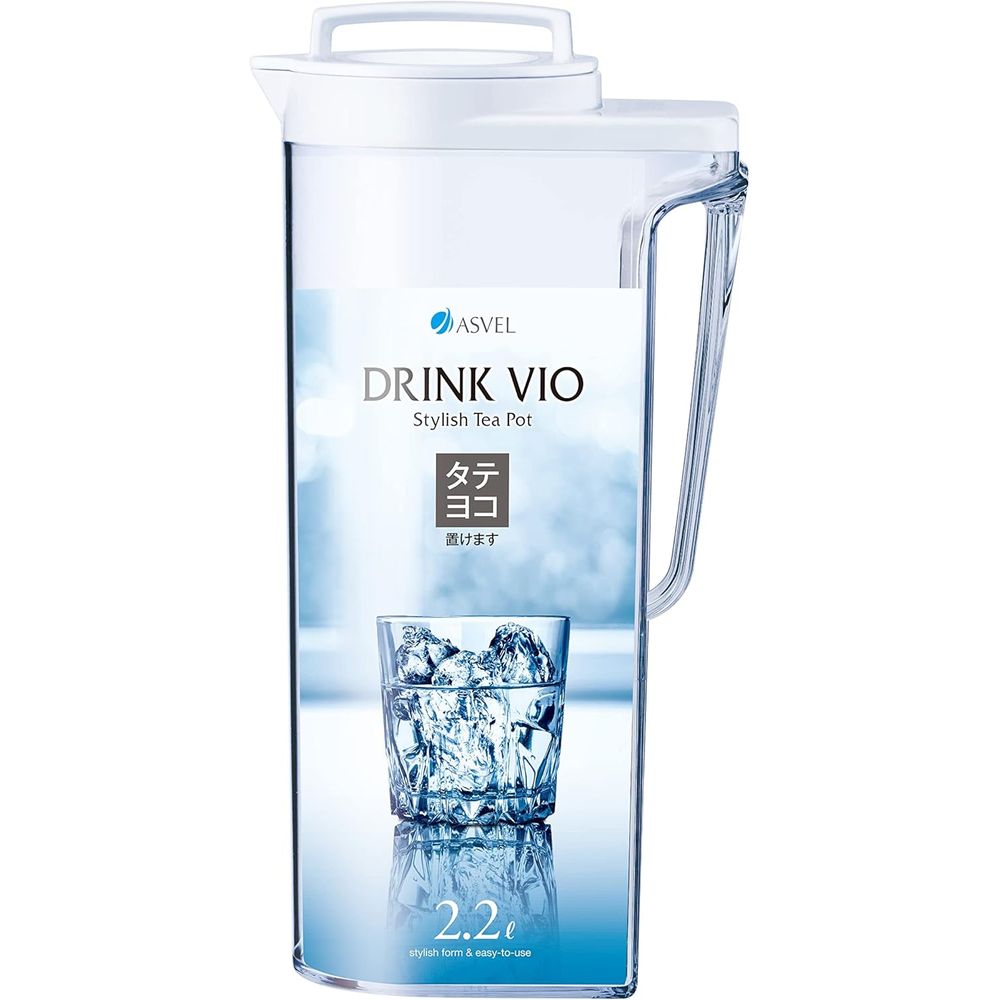 アスベル ドリンク・ビオ D-222 WH A8216 | 冷水筒 麦茶ポット ピッチャー 水差し 日本製 耐熱 おしゃれ ドリンクビオ マルチポット 茶しぶ防止 シンプルデザイン タテヨコ置ける 広口 2リットル アスベル 冷茶 クーラーポット 洗いやすい