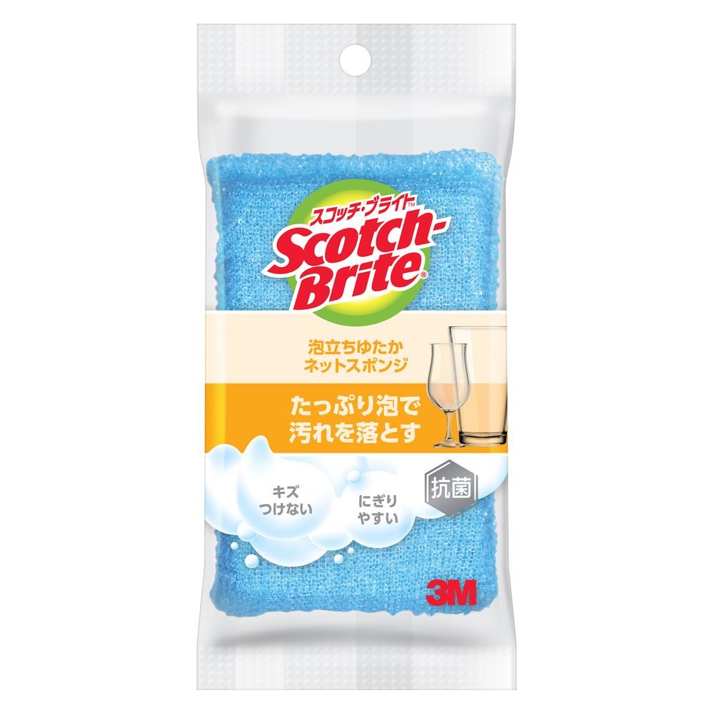 ＼レビュー特典有／スリーエム スコッチブライト 泡立ちゆたかネットスポンジ(ブルー) WNT-77KB [単品内容量/1個] | スコッチ・ブライト キッチンスポンジ 泡立ち ネットスポンジ 3M スポンジ ブルー 抗菌スポンジ 泡立ちゆたか 汚れ落とし