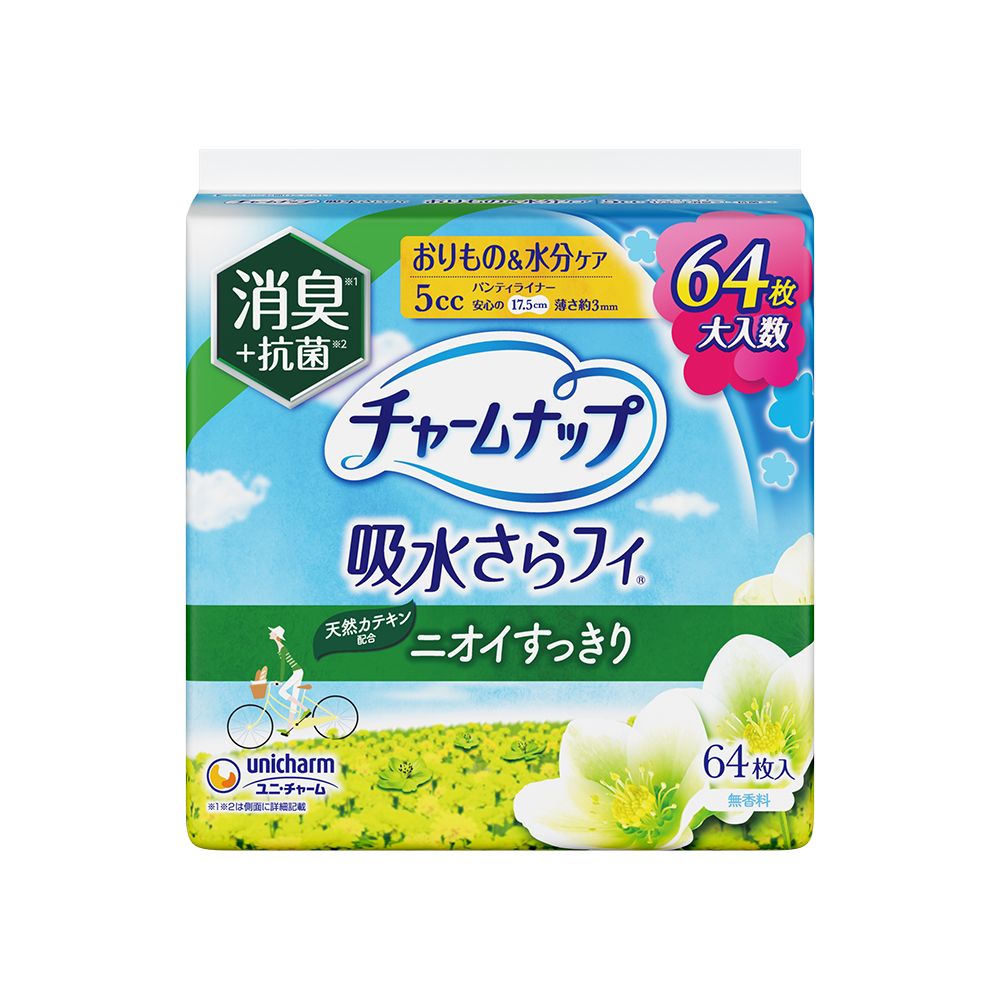 ＼レビュー特典有／ユニ・チャーム チャームナップ吸水さらフィ微量用消臭タイプ [単品内容量/64枚] | ユニ・チャーム 吸水さらフィ チャームナップ 羽なし 日用雑貨品 衛生用品 パンティライナー 高吸収シート 抗菌シート 通気性シート 軽度失禁