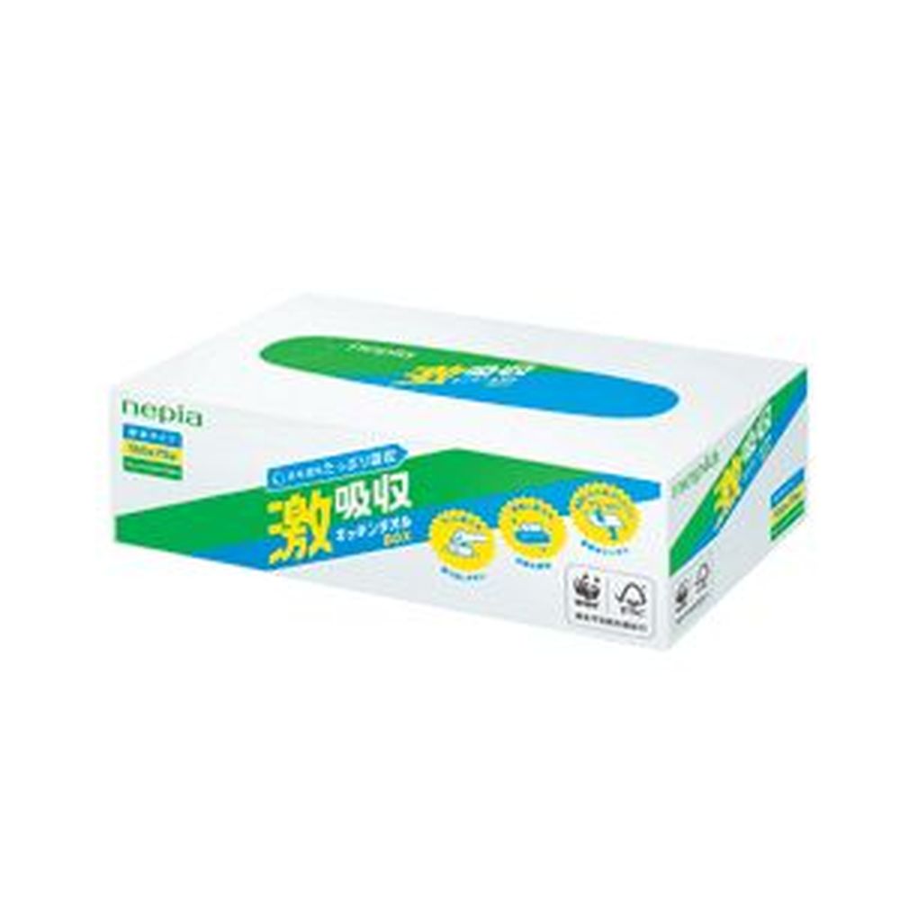 ＼レビュー特典有／王子ネピア ネピア激吸収キッチンタオルBOX150枚 [単品内容量/150枚] | ネピア キッチンタオル 激吸収 タオル ボックス パルプ100% 厚手 ポップアップ式 日本製 清潔 令和 家庭用 吸水性 洗剤なし 水油吸収
