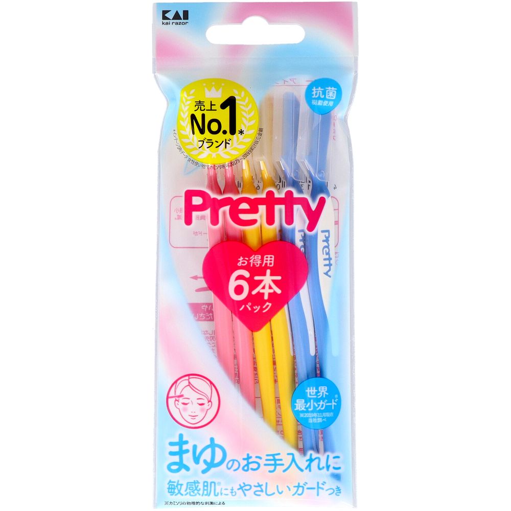 貝印 プリティー アイブロー敏感肌用 GA0085FMLV-6P [単品内容量/6本] | プリティーアイブロー 敏感肌用 メイク道具 眉専用カミソリ 貝印 眉カミソリ 敏感肌用 カミソリ 眉毛剃り 使いやすい ソフトハンドル