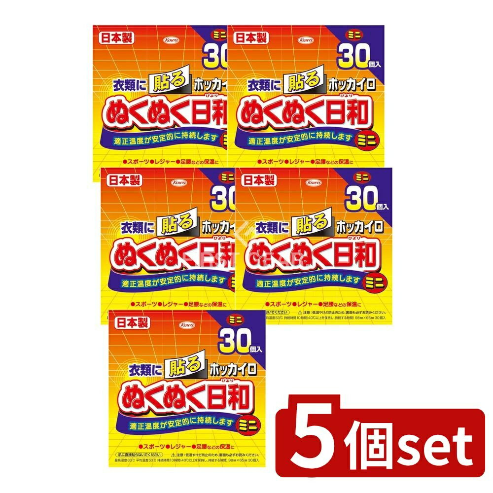 ＼レビュー特典有／【5個セット】 興和 ホッカイロ ぬくぬく日和 貼るミニ [単品内容量/30個] | ホッカイロ カイロ 使い捨てカイロ ぬくぬく日和 興和 貼るミニ スポーツ観戦 ダイエット 温熱シート 貼るタイプ 使いやすい 小型カイロ アウトドア 寒い季節