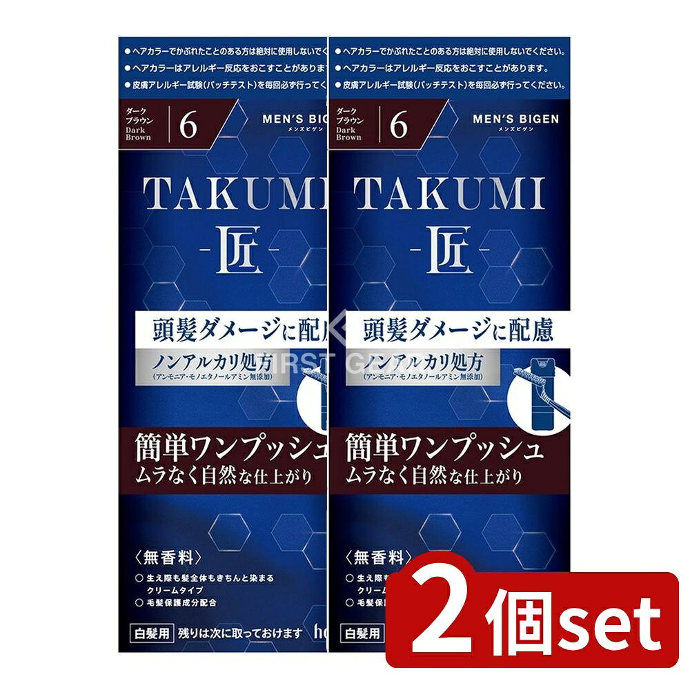 ＼レビュー特典有／【2個セット】 ホーユー メンズビゲン TAKUMI 6 ダークブラウン [単品内容量/1個] | ホーユー ヘアカラー メンズ ビゲン 匠 白髪用 ダークブラウン 男性用 カラーリング 男性 ヘアダイ ノンアルカリ 中性タイプ ヘアケア 無香料