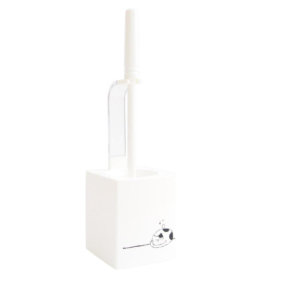 なごみねこ トイレブラシケース付 ホワイト | トイレブラシ トイレブラシケース 猫 トイレ掃除 猫柄 ト..