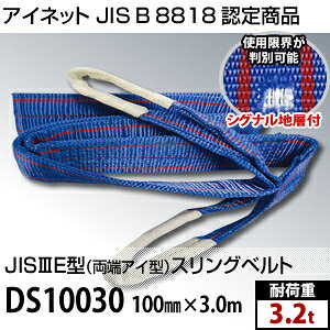 アイネット　DS-10030　両端アイ型スリングベルト　100mm×3m　(JIS-3E型)　耐荷重...