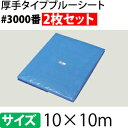 ブルーシート 厚手 #3000　10×10m　[重量約29kg/2枚入]　約60.5畳/ハトメ数44(90cmピッチ)　【在庫有り】 2