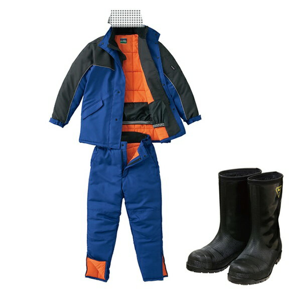 サンエス 冷凍倉庫用防寒コート+パンツ+長靴セット BO8001 4ブルー 4L+BO8006 4ブルー 4L+NR041 9ブラック 24 BO8001+BO...