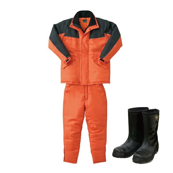 サンエス 冷凍倉庫用防寒コート+パンツ+長靴セット BO8001 30オレンジ M+BO8006 30オレンジ M+NR041 9ブラック 27 BO8001+...