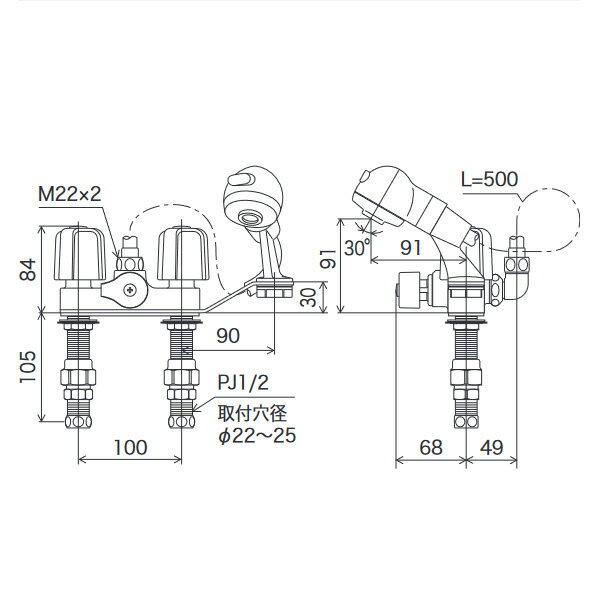 KVK（ケーブイケー）　KF12F2-1ZE-GS 寒冷地用　一時止水付2ハンドル洗髪シャワー...