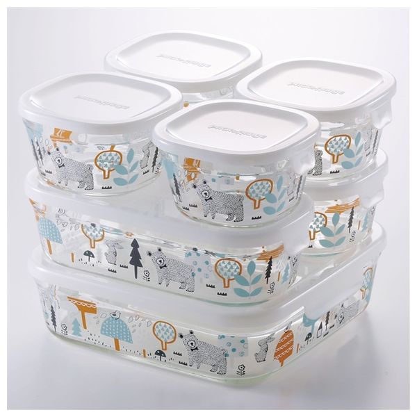 iwaki イワキ 耐熱ガラスパック＆レンジ PS-PRNSNE7 7点セット システムセット 森の中で【在庫有り】 | レンジ パック 保存容器 耐熱ガラス オーブン おしゃれ 食洗機対応 ガラス 容器 耐熱容器 ガラス製 保存 食品 整頓 整理 おかず 便利 お菓子 作り置き 調理のサムネイル