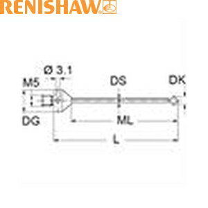 レニショー　A-5555-0498　スタイラス　ツァイス製プローブ用スタイラス ストレート　M5　φ4.5mm　ルビー球　超硬軸　長さ53mm　ML43mm　ツァイスアプリケーション用　ツァイスパーツNo：612030-9661-000に相当
