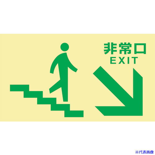 ■緑十字 高輝度蓄光避難誘導標識 非常口(階段右下) TKN109 130×230 東京都条例適合品 068049(1137401)