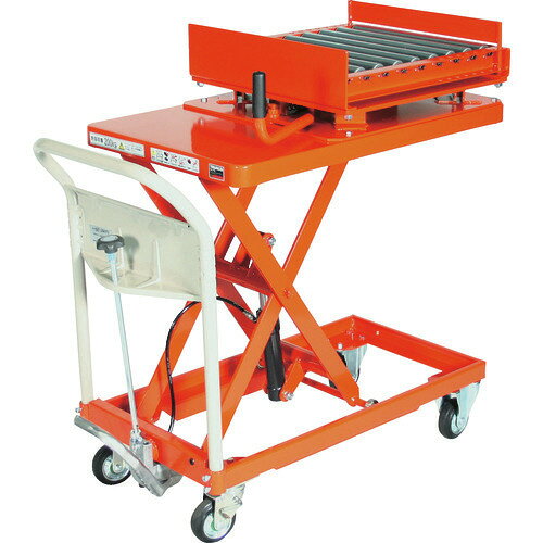 オレンジブック トラスコ中山　TRUSCOTRUSCO 金型移動用ハンドリフター 200kg 500X800 回転台付 〔品番:HLFAS250TM1〕[ 注番:1157946]特長●ターンテーブル付です。（360度回転・45度ごとストッパー）●ローラーコンベア付です。●レリーズハンドルにスプリングバック機構を付けました。●緊急時に手を放すだけで下降が停止します。用途●金型などの運搬・昇降など。仕様●均等荷重(kg)：200●テーブル寸法(mm)幅：500●テーブル寸法(mm)長さ：800●テーブル高さ(mm)：390〜930●ジャバラ有無：無●足踏み回数(回)：36●車輪径(mm)：100(ゴム)●早送り装置：無●色：オレンジ●車輪径D(mm)：100(ゴム)●ストローク(mm)：540●昇降方式：足踏み油圧式(スピンドルオイル：ISO-VG22使用)●テーブル寸法幅×長さ(mm)：500×800仕様2●自在ストッパー付キャスター、固定キャスター各2個●ローラー径：38.1mm●取り替えキャスター：HWB-100J(自在ダブルストッパー付)、HW-100K(固定)●急降下防止バルブ付●手動走行式材質/仕上セット内容/付属品注意●荷物をのせたテーブルを上昇したままの状態で移動はしないでください。●車上渡しのため、お客様での荷降ろしが必要です。 ●重量物ですのでご注意ください。●HLFJ-5080-540STジャバラ後付け可能です。●添付動画は同シリーズ品での参考動画となります。原産国（名称）日本JANコード4989999918816本体質量90kgオレンジブック トラスコ中山　TRUSCOTRUSCO 金型移動用ハンドリフター 200kg 500X800 回転台付 〔品番:HLFAS250TM1〕[注番:1157946][本体質量：90kg]分類》搬送機器》リフター・ハンドパレットトラック》ハンドリフター☆納期情報：メーカー直送品（送料元払い）【法人限定＝会社名ご記入お願い致します。】 ※北海道・沖縄・離島は運賃別途商品も含む