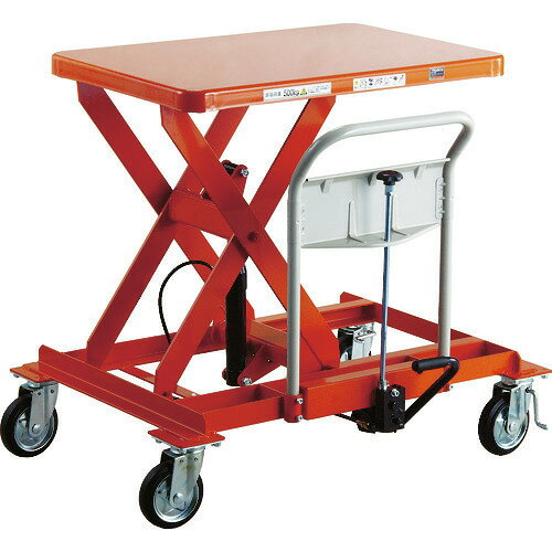 オレンジブック トラスコ中山　TRUSCOTRUSCO ハンドリフター サイドハンドル 500kg 4輪自在 早送り付 〔品番:HLFAE500LLSB〕[ 注番:1158012]特長●荷物の重さによって上昇ピッチが自動的に切り替わる油圧式の早送り装置付です。●自在車輪には安全ブレーキを装備しています。●高耐久性の油圧ポンプに強靭なシリンダを装備し、安全で快適な昇降を実現します。●高剛性のフレームに油圧ポンプ、シリンダをコンパクトにまとめた親切な設計です。●レリーズハンドル（テーブル下降装置）にスプリングバック機構を付けました。●緊急時に手を放すだけで下降が停止します。用途●長尺物・大物の運搬・昇降や作業台として。●無負荷・軽負荷時に上昇させる作業が多い場所。仕様●均等荷重(kg)：500●テーブル寸法(mm)幅：600●テーブル寸法(mm)長さ：900●テーブル高さ(mm)：330〜930●ジャバラ有無：無●足踏み回数(回)：早24/遅63●車輪径(mm)：150(ゴム)●早送り装置：付●色：オレンジ●車輪径D(mm)：150(ゴム)●ストローク(mm)：870●テーブル寸法幅×長さ(mm)：600×900●昇降方式：足踏み油圧式(スピンドルオイル：ISO-VG22使用)仕様2●自在ストッパー付キャスター4個●取り替えキャスター：HWB-150J(ダブルストッパー）●急降下防止バルブ付●手動走行式材質/仕上セット内容/付属品注意●車上渡しのため、お客様での荷降ろしが必要です。重量物ですのでご注意ください。●荷物をのせたテーブルを上昇したままの状態で移動はしないでください。●ジャバラの後付けはできません。●定期点検が必要な製品となりますので取扱説明書をご確認の上、点検をお願い致します。●添付動画は同シリーズ品での参考動画となります。原産国（名称）日本JANコード4989999918564本体質量105kgオレンジブック トラスコ中山　TRUSCOTRUSCO ハンドリフター サイドハンドル 500kg 4輪自在 早送り付 〔品番:HLFAE500LLSB〕[注番:1158012][本体質量：105kg]分類》搬送機器》リフター・ハンドパレットトラック》ハンドリフター☆納期情報：メーカー直送品（送料元払い）【法人限定＝会社名ご記入お願い致します。】 ※北海道・沖縄・離島は運賃別途商品も含む