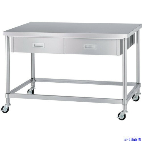 ■シンコー ステンレス(SUS430)作業台両面引出付四方枠キャスター付 φ75ウレタン車 1200×750×800 WDWZC1..
