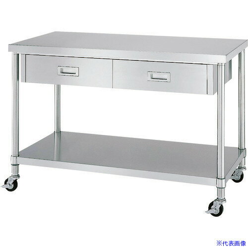 ■シンコー ステンレス(SUS430)作業台片面引出付ベタ板棚キャスター付 φ100ゴム車 1800×450×800 WDBC18045R100(1329102)[法人・事業所限定][外直送元]