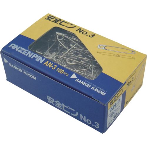 オレンジブック トラスコ中山　TRUSCOサンケー 安全ピンNo.3100本入 〔品番:AN3〕[ 注番:1342384]特長●スタンダードな安全ピンです。●事務用や学童用品として、さまざまな職場やご家庭で、長年愛用されている安全ピンです。用途●掲示用仕様●サイズ：全長38mm●色：シルバー●長さ(mm)：38●100本入仕様2●事務用品●家庭用品材質/仕上●スチールセット内容/付属品注意原産国（名称）中国JANコード4974161010030本体質量62gオレンジブック トラスコ中山　TRUSCOサンケー 安全ピンNo.3100本入 〔品番:AN3〕[注番:1342384][本体質量：62g]《包装時基本サイズ：28×83×51》〔包装時質量：72g〕分類》オフィス・住設用品》文具・事務用品》クリップ☆納期情報：メーカー取り寄品（弊社より発送）