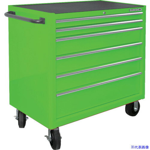 ■バーコ 6段引き出し ロールキャブ エクストリームグリーン ゴムマット仕様天板 K1475KXL6PJJ(1350683)[法人・事業所限定][外直送元]
