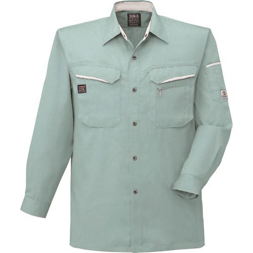 ■サンエス 夏 長袖シャツ グリーン色 Lサイズ WA104797L(1382383)[送料別途お見積り][法人限定][外直送]