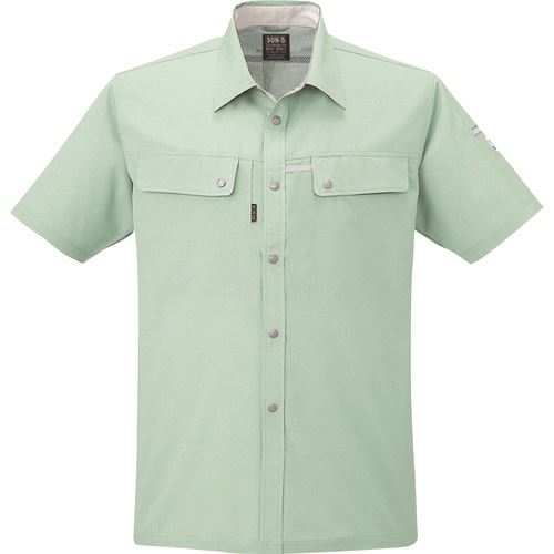 ■サンエス 夏 半袖シャツ モスグリーン色 4Lサイズ WA1045774L(1383999)[送料別途お見積り][法人限定][外直送]