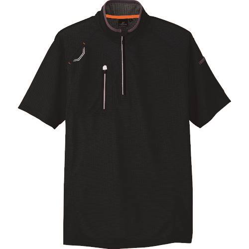 ■アイトス 半袖ハーフZIPシャツ(男女兼用) ブラック L 10607010L(1441182)[送料別途お見積り][法人限定][掲外取寄]