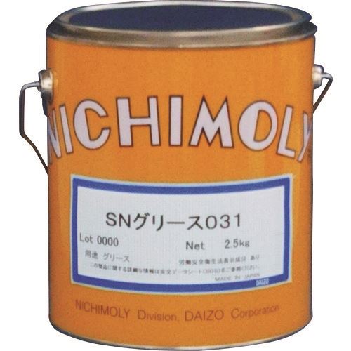 オレンジブック トラスコ中山　TRUSCOニチモリ SNグリース031 2.5Kg 〔品番:1120269250〕[ 注番:1448320]特長●二硫化モリブデンを配合し、耐摩耗性に優れます。●使用温度範囲が広く、特に耐熱性に優れています。●高温雰囲気下でも油分の流出がほとんどありません。●酸化安定性に優れ、長時間の潤滑に最適です。用途●減速機等のギヤーの潤滑、ピッチング防止に。●高温の雰囲気での軸受けや摺動部の潤滑に。●大型機械等、高温・高荷重条件で長時間使用される機械の潤滑に。●No.1(SN-031)は軟らかく、寒冷地や集中給油用として。仕様●色：灰黒色●容量(kg)：2.5●使用温度範囲(℃)：-10〜180仕様2材質/仕上セット内容/付属品注意原産国（名称）日本JANコード本体質量2.5kgオレンジブック トラスコ中山　TRUSCOニチモリ SNグリース031 2.5Kg 〔品番:1120269250〕[注番:1448320][本体質量：2.5kg]《包装時基本サイズ：345×510×195》〔包装時質量：18kg〕分類》化学製品》化学製品》グリス・ペースト☆納期情報：オレンジブック掲載以外でメーカー直送品【法人限定＝会社名ご記入お願い致します。】