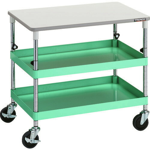 ■TRUSCO ツールワゴン フェニックスワゴン 省音 750X500XH700〜950 天板付 ヤンググリーン PEWA772TYG(..