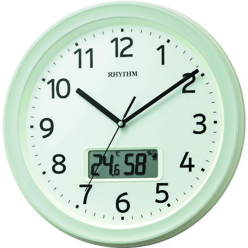 ■RHYTHM 電波 壁掛け時計(アナログ表示) 温湿度計付き カレンダー付 連続秒針 白 Φ325×50mm 8FYA02SR03(1578345)