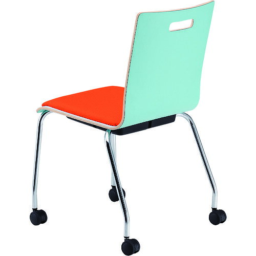 オレンジブック トラスコ中山　TRUSCOTOKIO リフレッシュチェア PM−K60MPL−MG マンダリンオレンジ(レザー) 〔品番:PMK60MPLMGMOR〕[ 注番:1586047]特長●シンプルな4本脚タイプのスタッキングチェアです。●背面のメラニンカラー、座面のパットのカラーでお好みの組み合わせで選ぶ事ができます。●キャスター付きで楽に移動ができます。●座裏部にはPP樹脂カバーが付いており、スタッキングの際、座面部にフレームの跡が付きません。●座裏部にはPP樹脂製のカバーが付いており、スタッキングの際、座面部にフレームの跡が付きません。用途●会議室・学校・施設・食堂等に。仕様●座幅(mm)：390●座奥行(mm)：425●高さ(mm)：800●張地：レザー●色：グリーン＋マンダリンオレンジ(レザー)●積み重ね：4●キャスター径(mm)：50●座高(mm)：445仕様2●スタッキング可能(4脚)●キャスター脚タイプ●パット付きタイプ(レザー)●完成品材質/仕上●背・座部：メラミン成形合版●パット・芯材：レザー・成形合板・ウレタンフォーム●脚フレーム：Φ19.1スチールパイプ（クロームメッキ）●Φ50ナイロン双輪キャスターセット内容/付属品注意原産国（名称）日本JANコード4942646068654本体質量5.7kgオレンジブック トラスコ中山　TRUSCOTOKIO リフレッシュチェア PM−K60MPL−MG マンダリンオレンジ(レザー) 〔品番:PMK60MPLMGMOR〕[注番:1586047][本体質量：5.7kg]《包装時基本サイズ：670×510×1070》〔包装時質量：23kg〕分類》オフィス・住設用品》オフィス家具》会議用チェア☆納期情報：オレンジブック掲載以外でメーカー直送品【法人限定＝会社名ご記入お願い致します。】