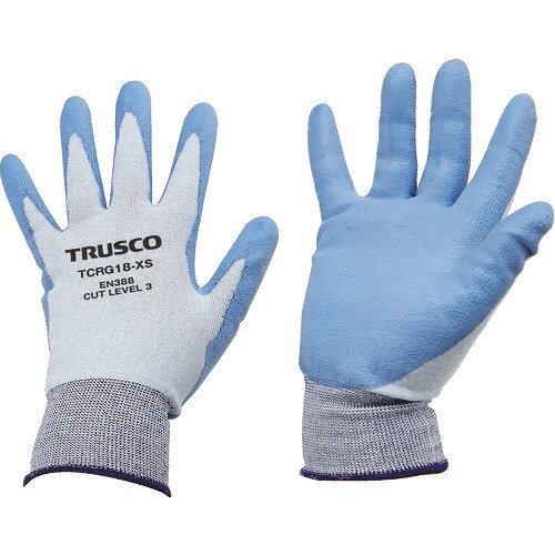 オレンジブック トラスコ中山　TRUSCOTRUSCO 耐切創手袋 18G ポリウレタンコーティング XSサイズ 〔品番:TCRG18XS〕[ 注番:1612442]特長●18ゲージ編みのため薄く素手感覚で使用でき、細かい作業に向いています。●手のひらにポリウレタンコーティングを施しているので優れたグリップ力を発揮します。●糸くずの発生しにくい長繊維を使用しています。用途●薄板鋼板、ガラス板加工作業●カッターなどの刃物を扱う作業●機械メンテナンス作業●組立作業仕様●色：ブルー/ホワイト●サイズ：XS●全長(cm)：21.0●手のひら周り(cm)：16.0●中指長さ(cm)：7.0●厚さ(mm)：約0.9●ゲージ数：18●EN388 2016規格：3441B●リストカラー：パープル●すべり止め：あり●耐切創レベル：3仕様2材質/仕上●繊維部:高強力ポリエチレン、ナイロン●すべり止め部:ポリウレタンセット内容/付属品注意●提供不可：SDS、ミルシート原産国（名称）韓国JANコード4989999101614本体質量28gオレンジブック トラスコ中山　TRUSCOTRUSCO 耐切創手袋 18G ポリウレタンコーティング XSサイズ 〔品番:TCRG18XS〕[注番:1612442][本体質量：28g]《包装時基本サイズ：310×140×10》〔包装時質量：28g〕分類》保護具》作業手袋》耐切創手袋☆納期情報：仕入れ先通常在庫品 (欠品の場合有り)